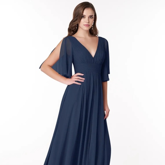 New Azazie “Temeka” Dark Navy Floor Length Bridesmaids Dress - Picture 4 of 12